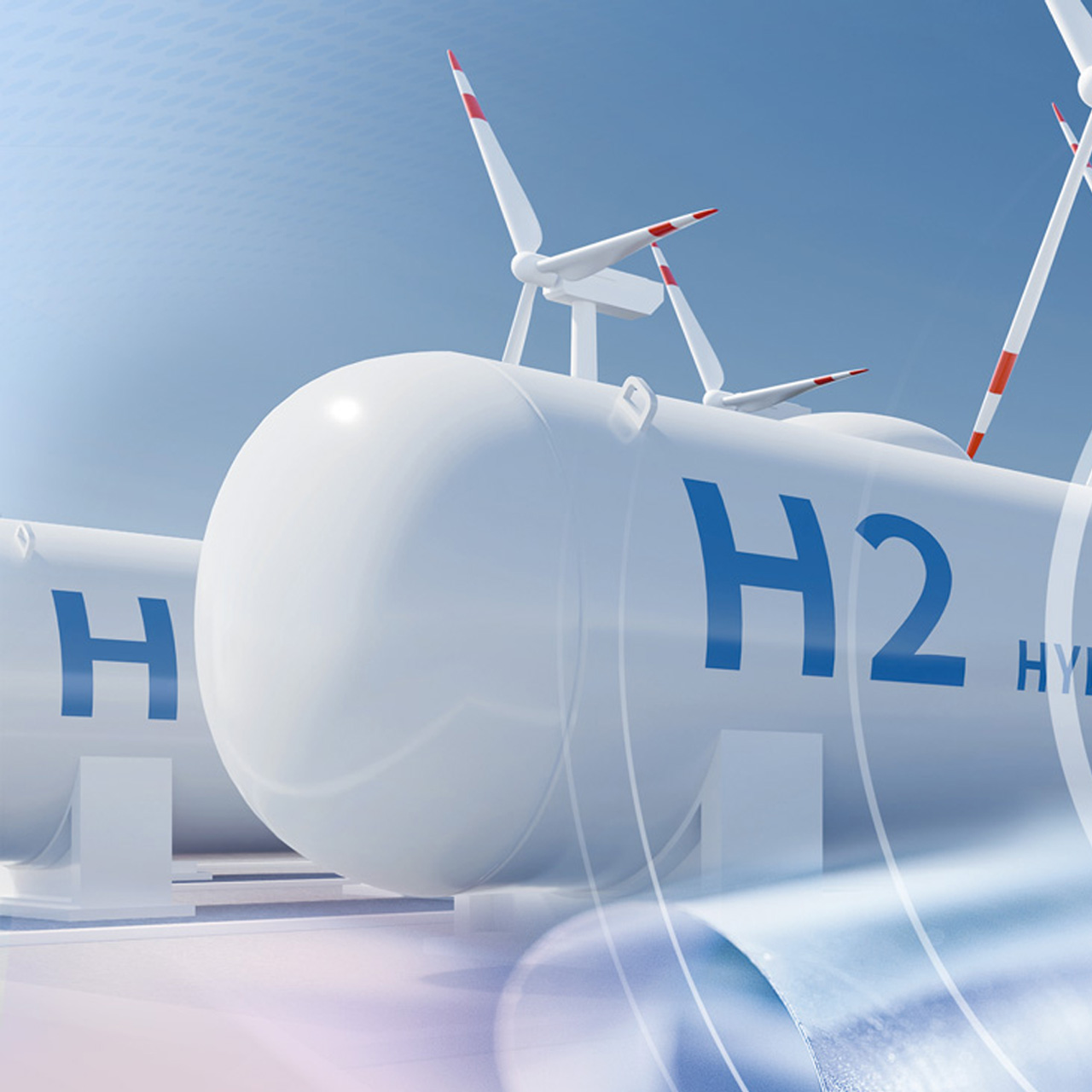 Grøn brint - Vedvarende energi med vindmøller i baggrunden