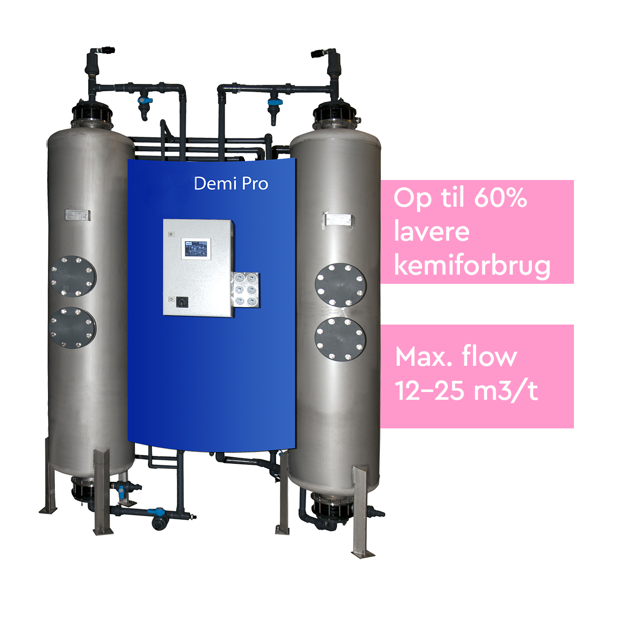 Demineraliseringsanlæg med lavt vand- og kemiforbrug, max. flow 12-25 m3/t