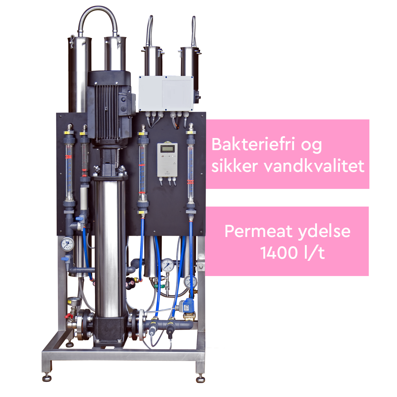 Double-pass omvendt osmoseanlæg med permeat ydelse på 1400 l/t