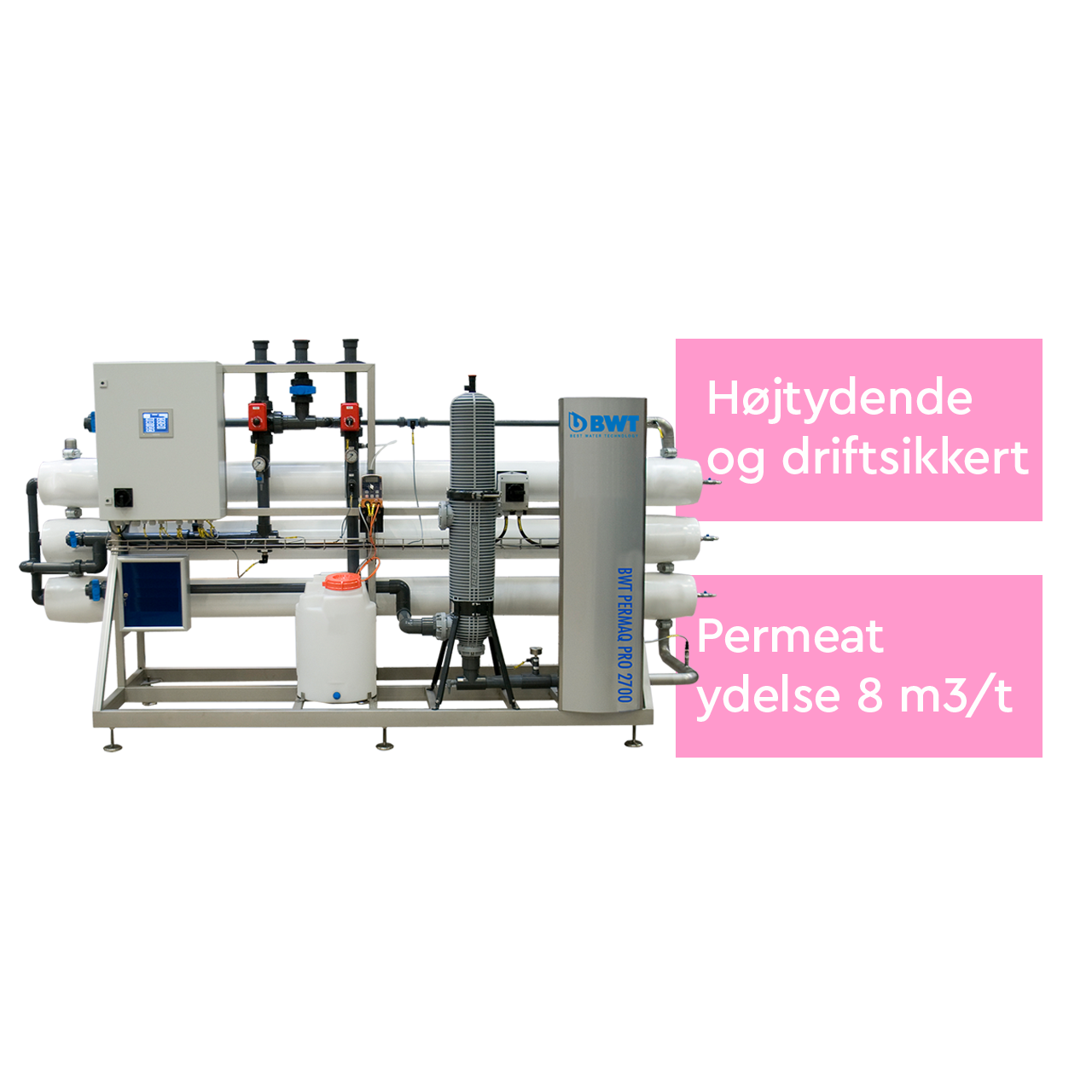 Højtydende omvendt osmoseanlæg med permeat ydelse på 8 m3/t