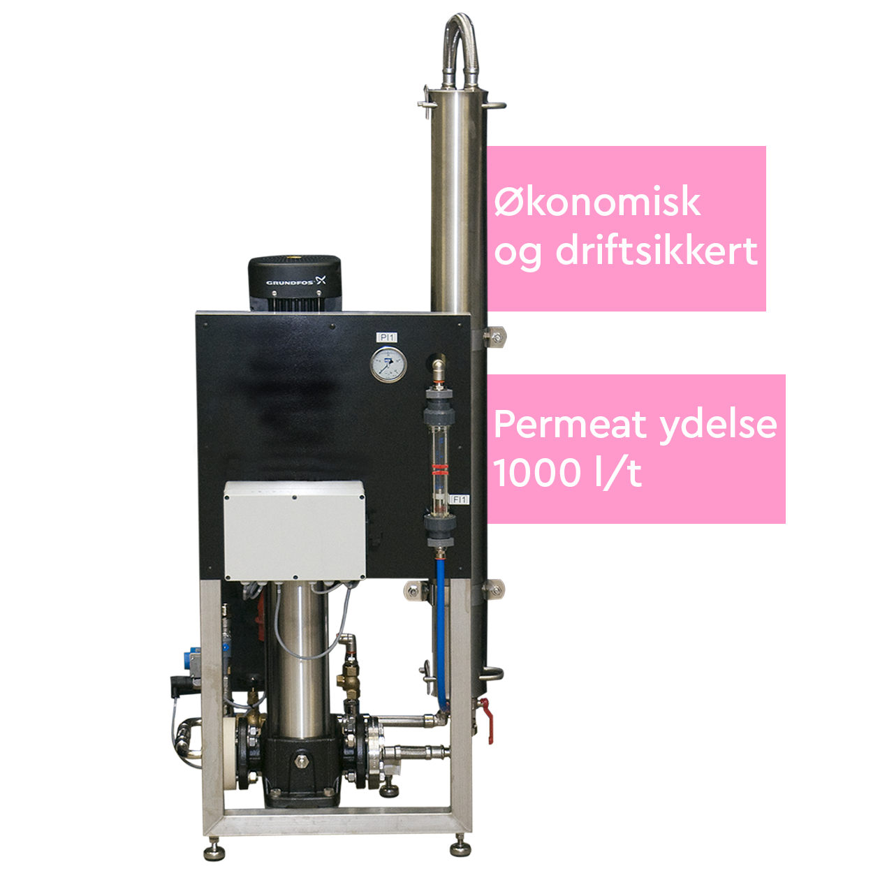 Omvendt og driftsikkert omvendt osmoseanlæg med en permeat ydelse på 1000 l/t