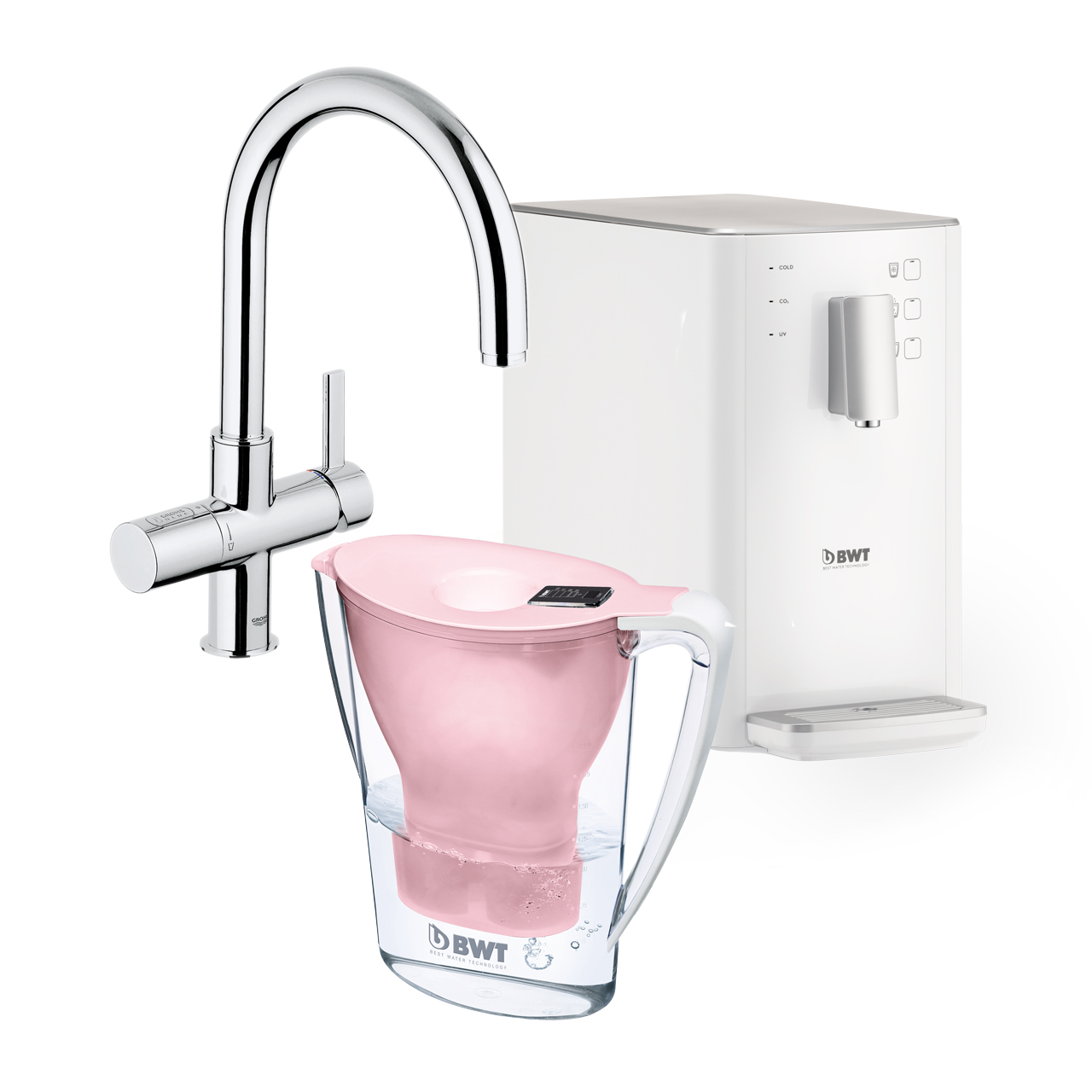 Wasserspender, Wasserhahn und Tischwasserfilter für Zuhause.