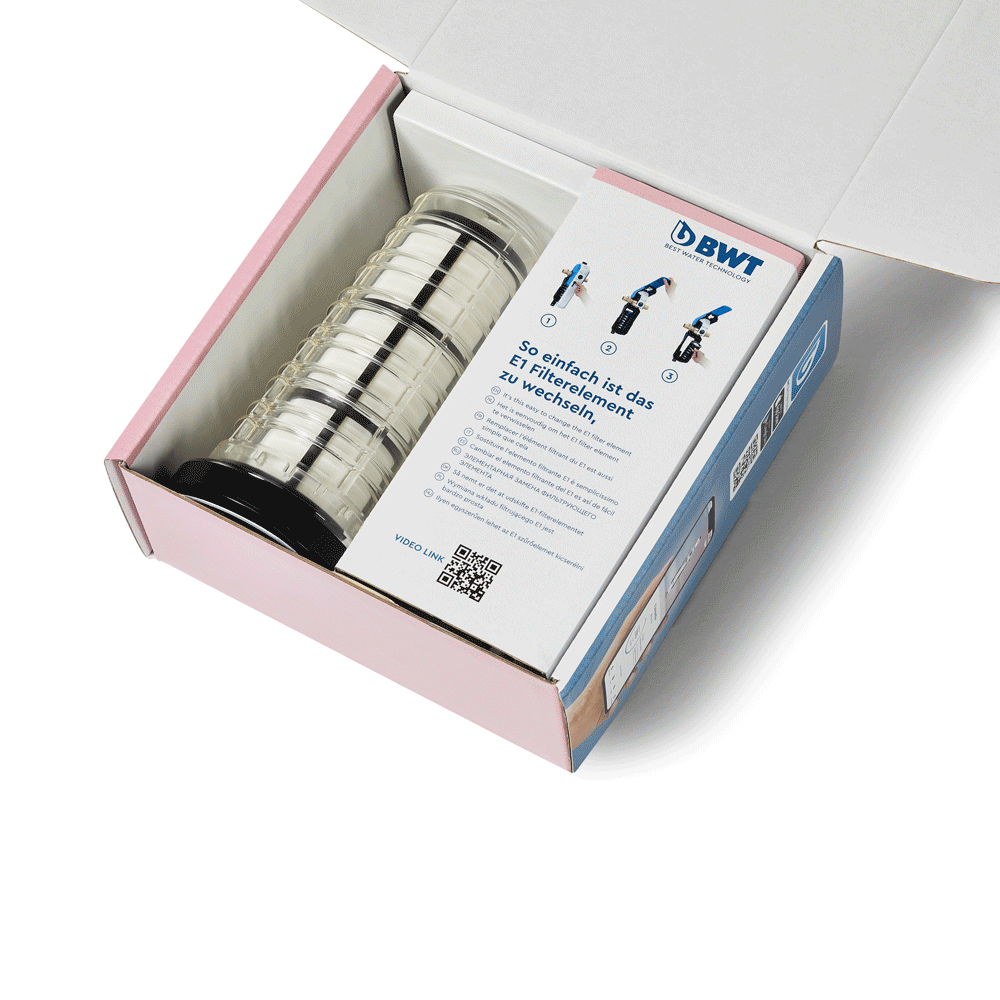 BWT Hygienetresor in einer Kartonschatel mit Erklärblatt.