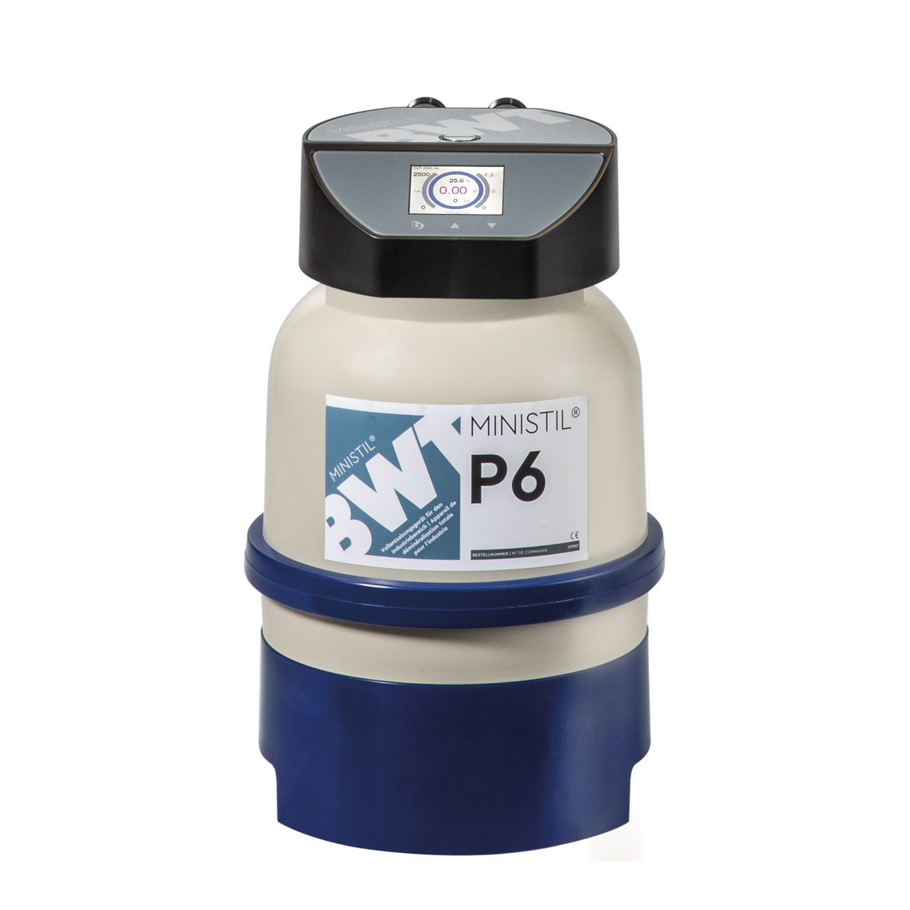 BWT Ministil P6 Vollentsalzungspatrone in Weiss und Blau mit integriertem Mess- und Anschlusskopf