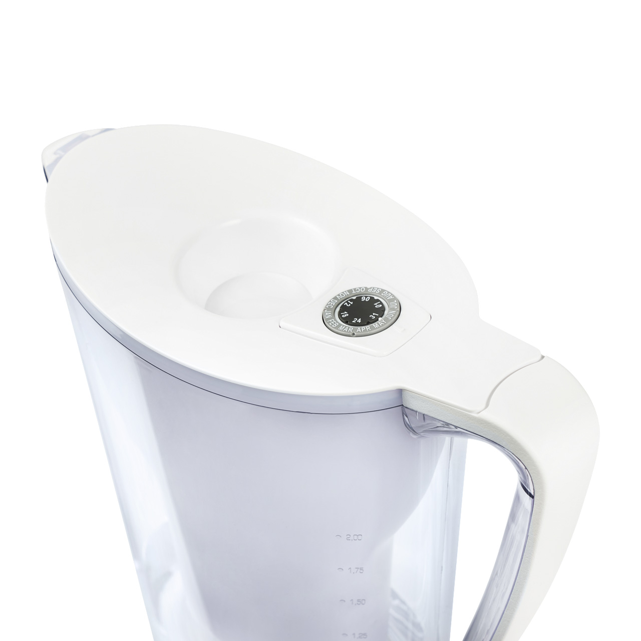 Sicht auf Deckel von weissem Tischwasserfilter.