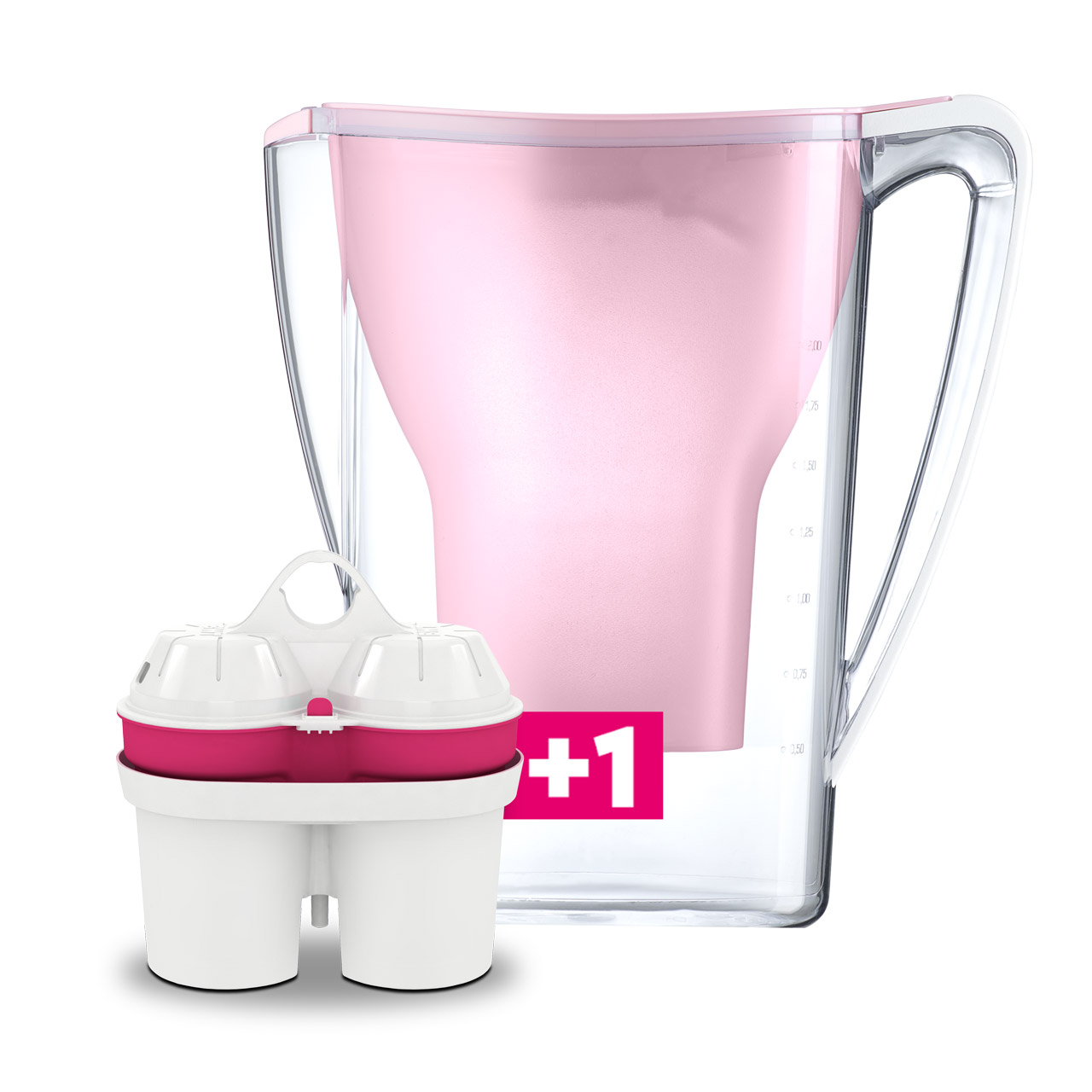 Pinker BWT Tischwasserfilter und ein passender Filter.