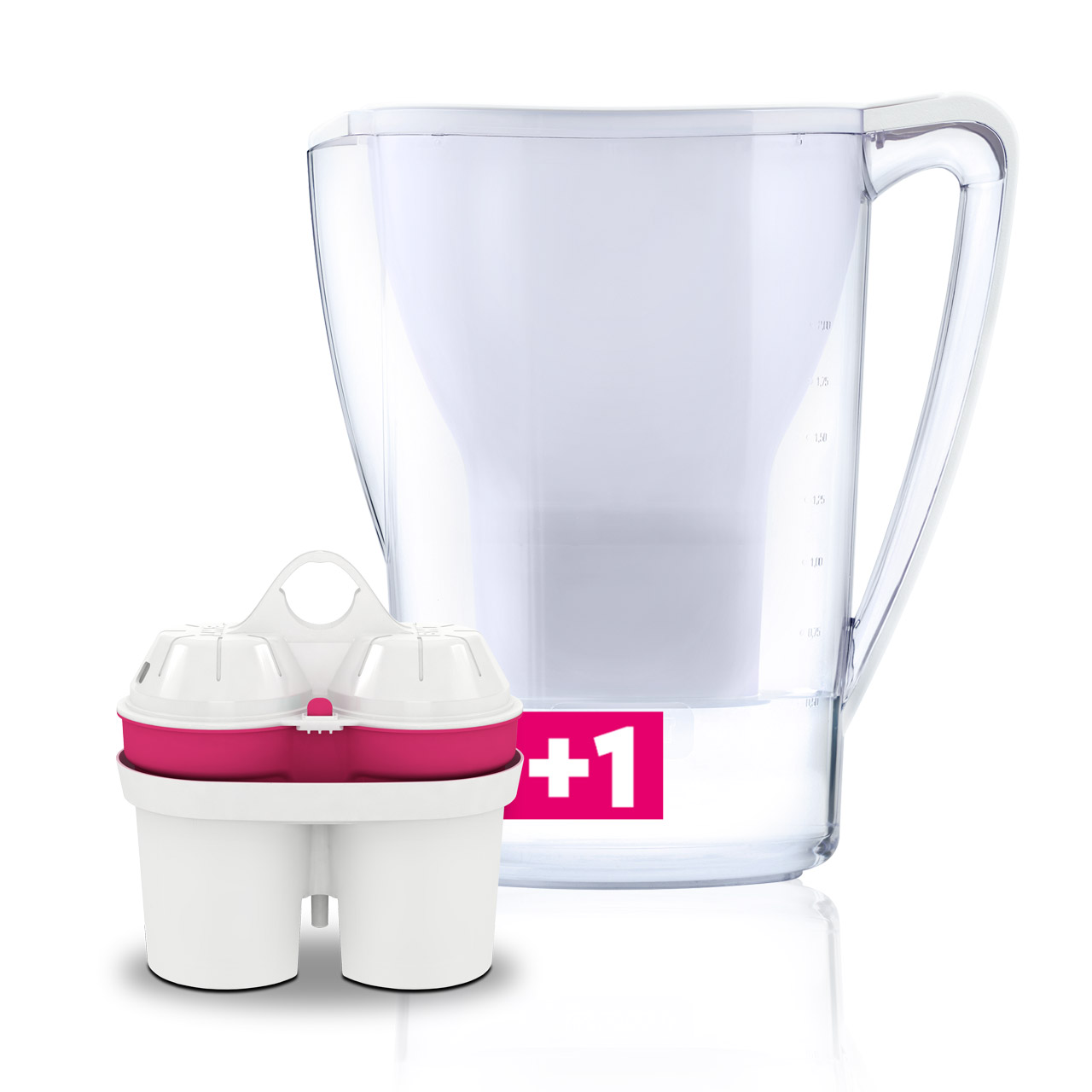 Weisses Tischwasserfilter und passender Filter.