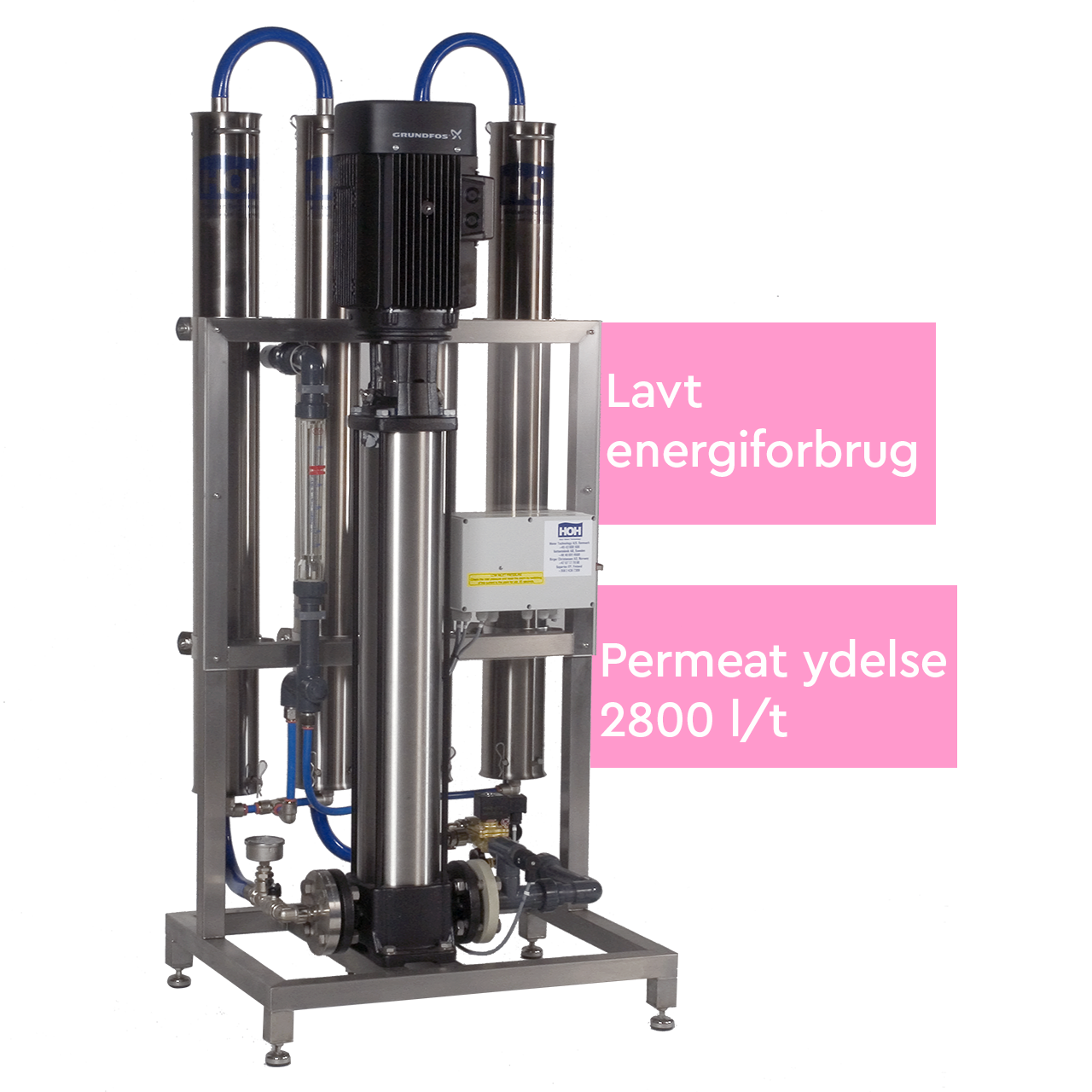 Energieffektivt omvendt osmoseanlæg med en permeat ydelse på 2800 l/t