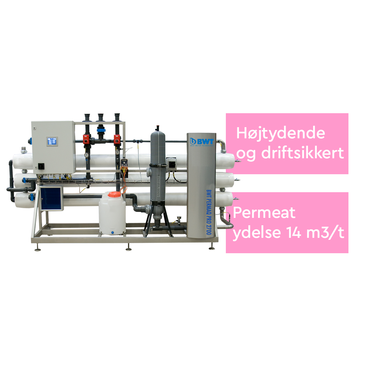 Højtydende omvendt osmoseanlæg med permeat ydelse på 14 m3/t