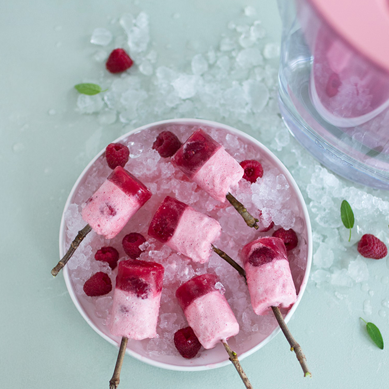 Raspberry and sage ice cream lollies
