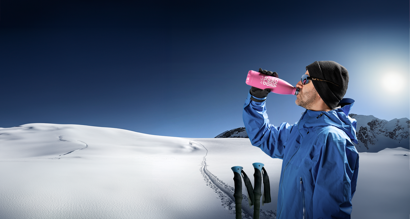 Skier drinking water