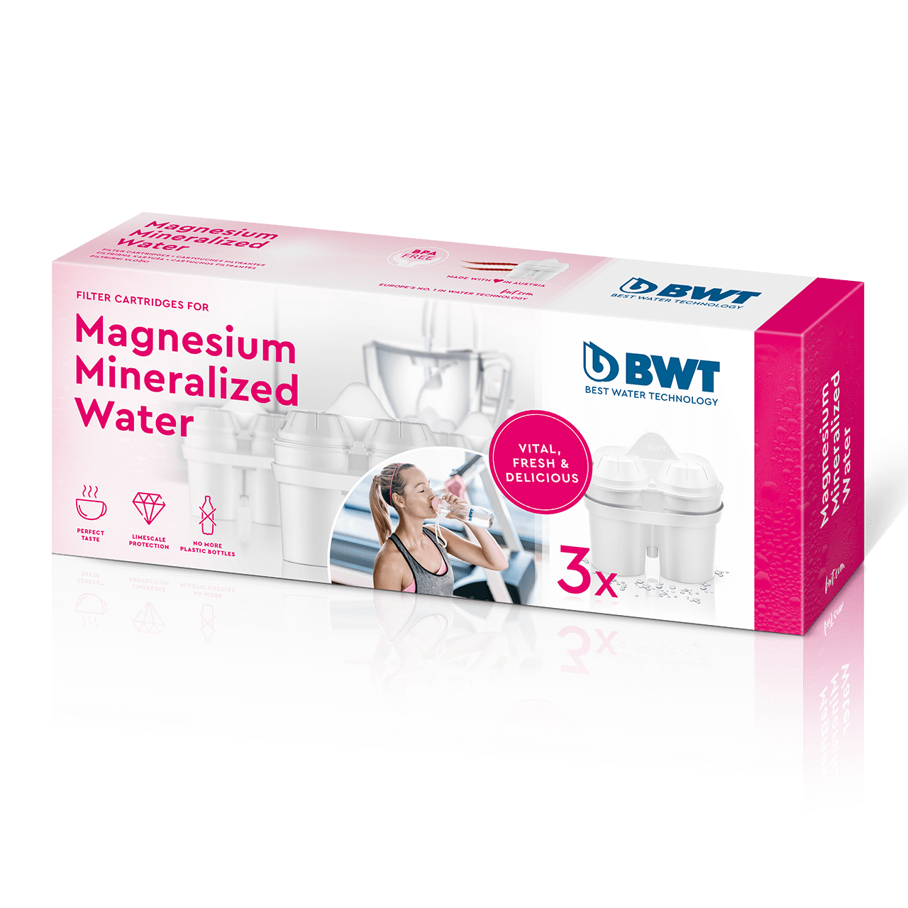 BWT Paquete de 3 cartuchos Mg2+ de larga duración para filtros de agua,  capacidad de 120 litros