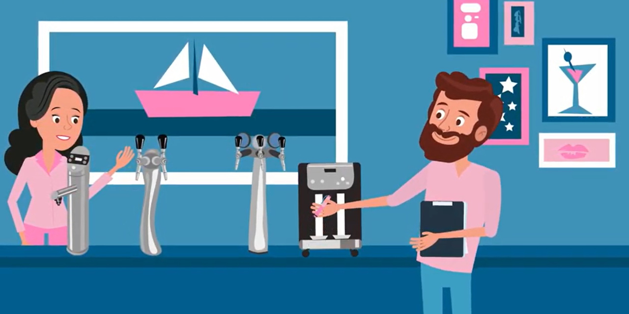 Un homme et une femme regardent ensemble le BWT WasserBar.