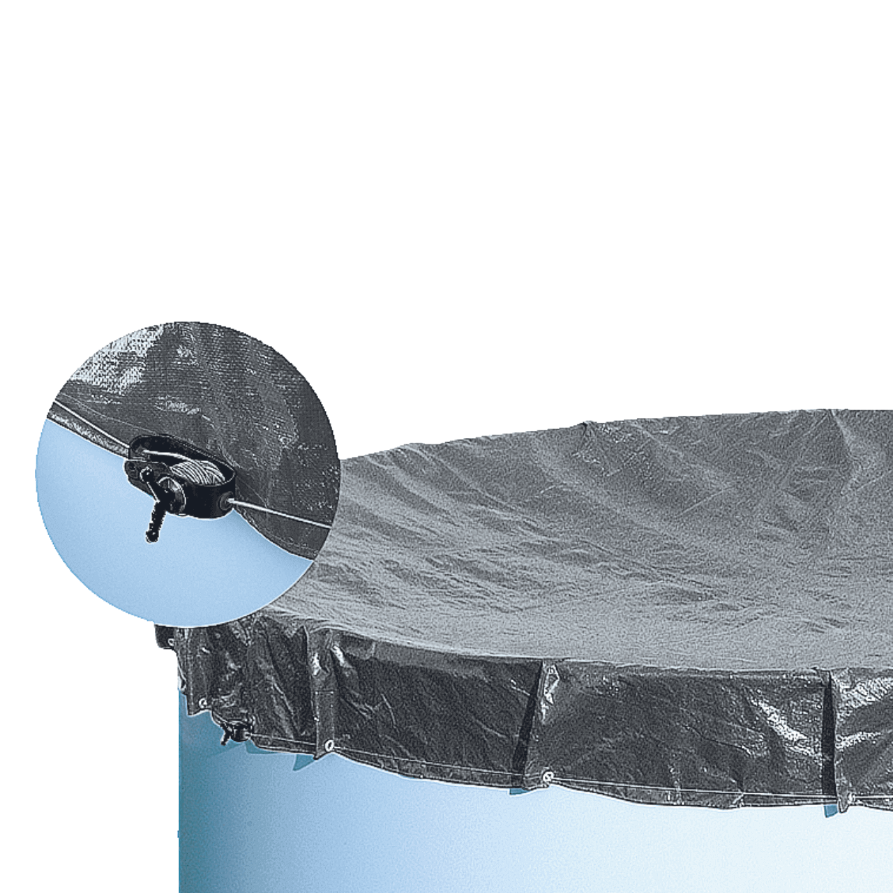 Round all-season tarpaulin as protection against dirt, weather, cold and heat