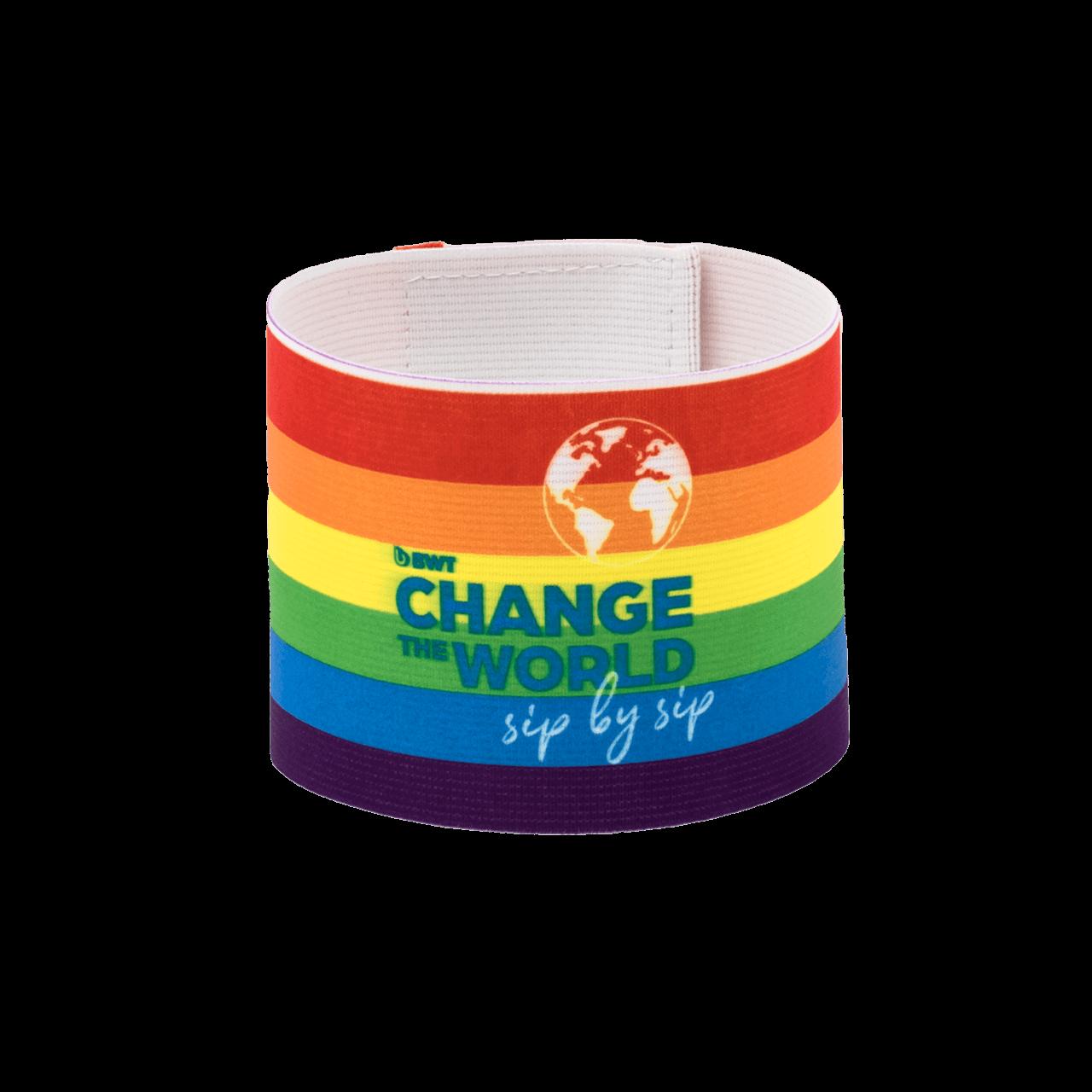 BWT Kapitänsbinde Bunt in Regenbogenfarben mit Change the World Logo
