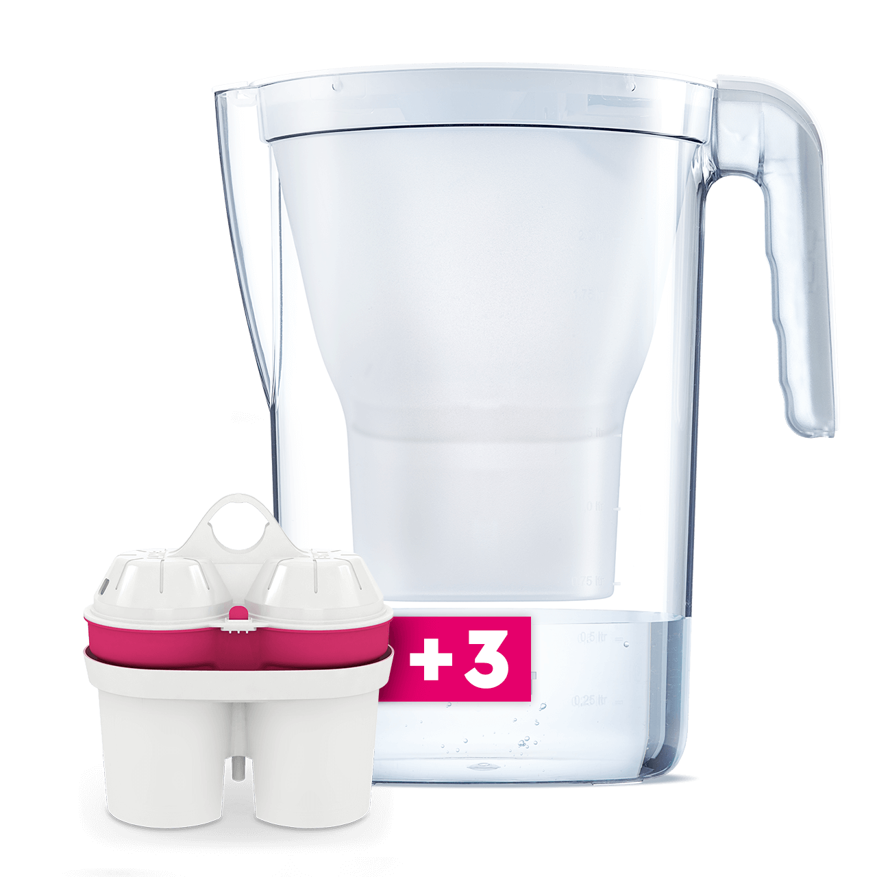 Vida drinking water filter in white with 3-pack Magnesium Mineralised Water