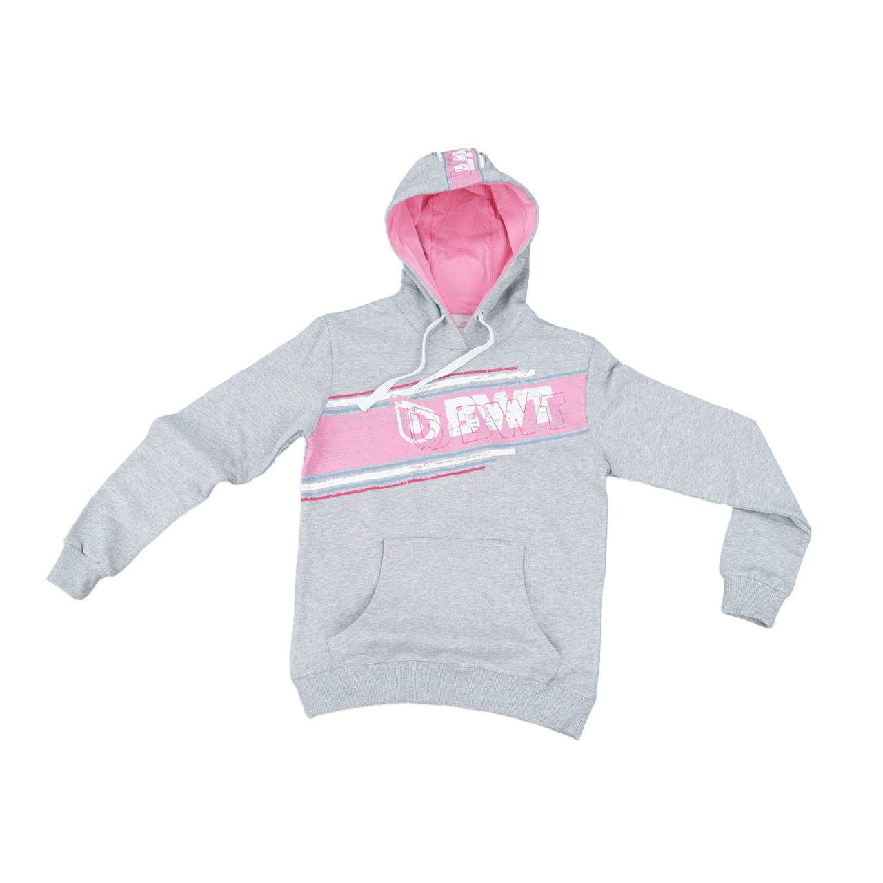 BWT Lifestyle Hoodie men grey with white BWT logo on pink background