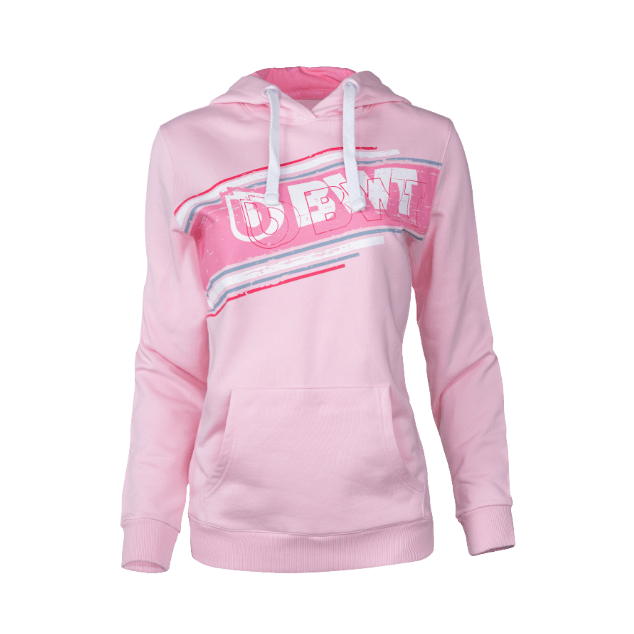 BWT Lifestyle Hoodie Ladies pink with white BWT logo on pink background on the chest