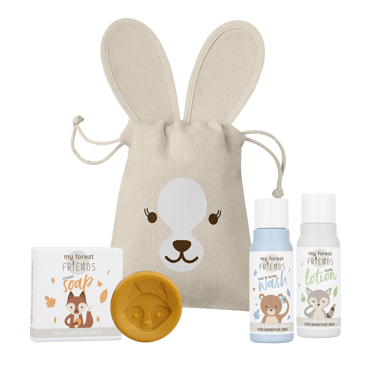 my forest Friends care set for children in a canvas bag