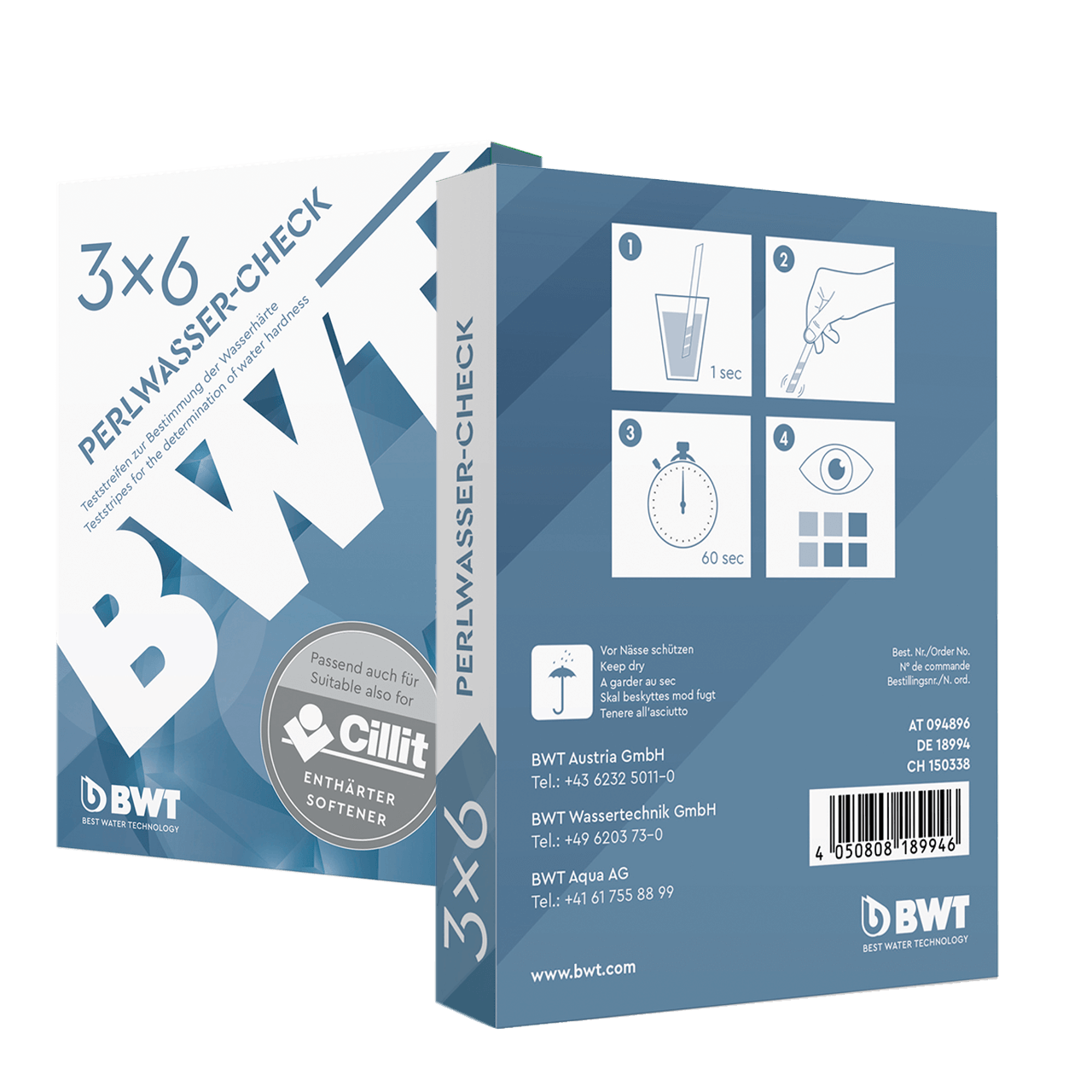 BWT Perlwasser-Check Härteteststreifen Verpackung Rückseite