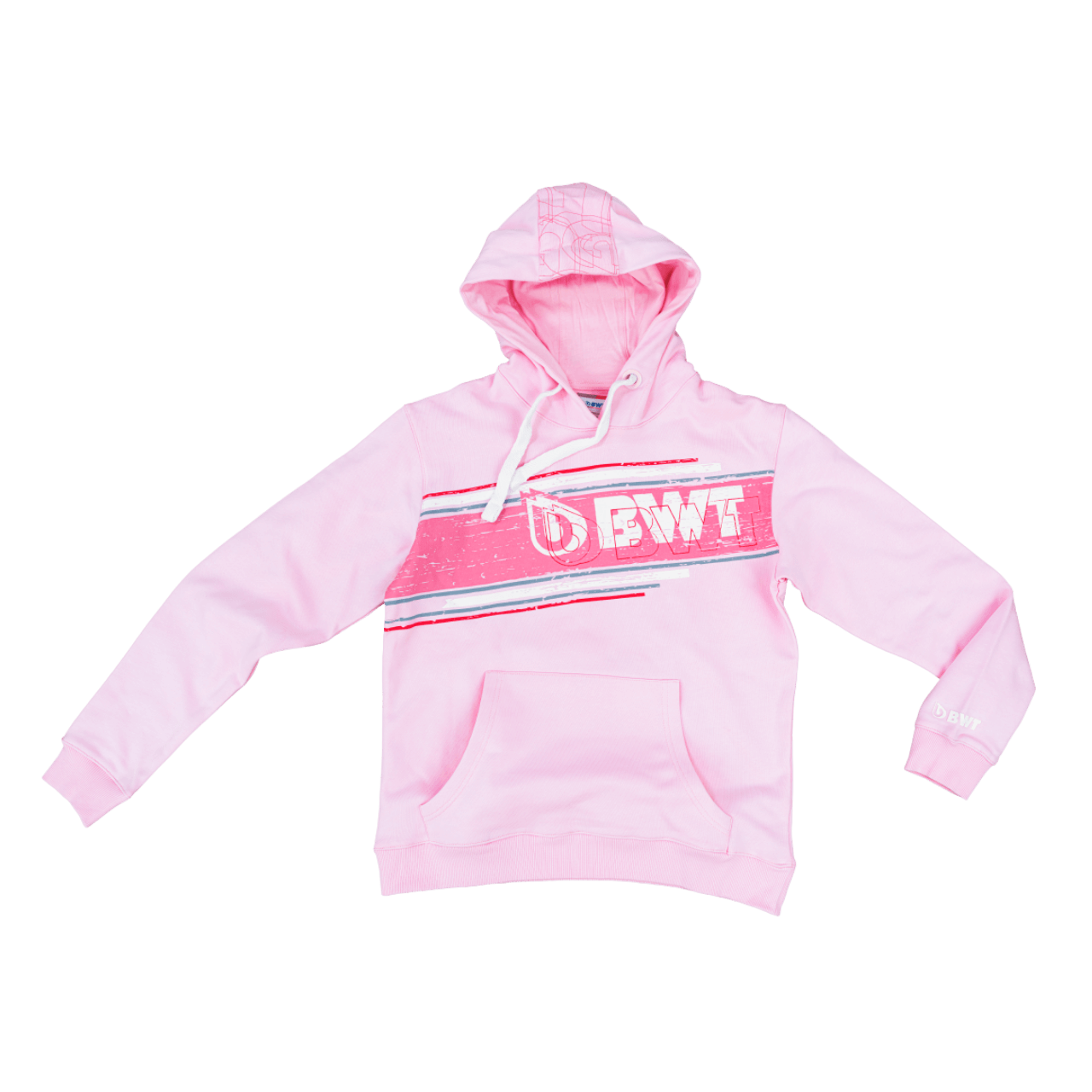 BWT Lifestyle Hoodie men pink with white BWT writing on pink background on the chest