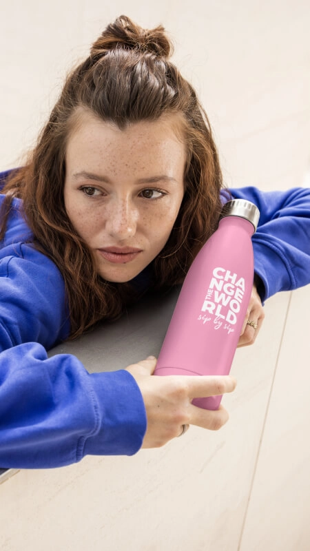 Woman with Pink BWT Thermos Bottle