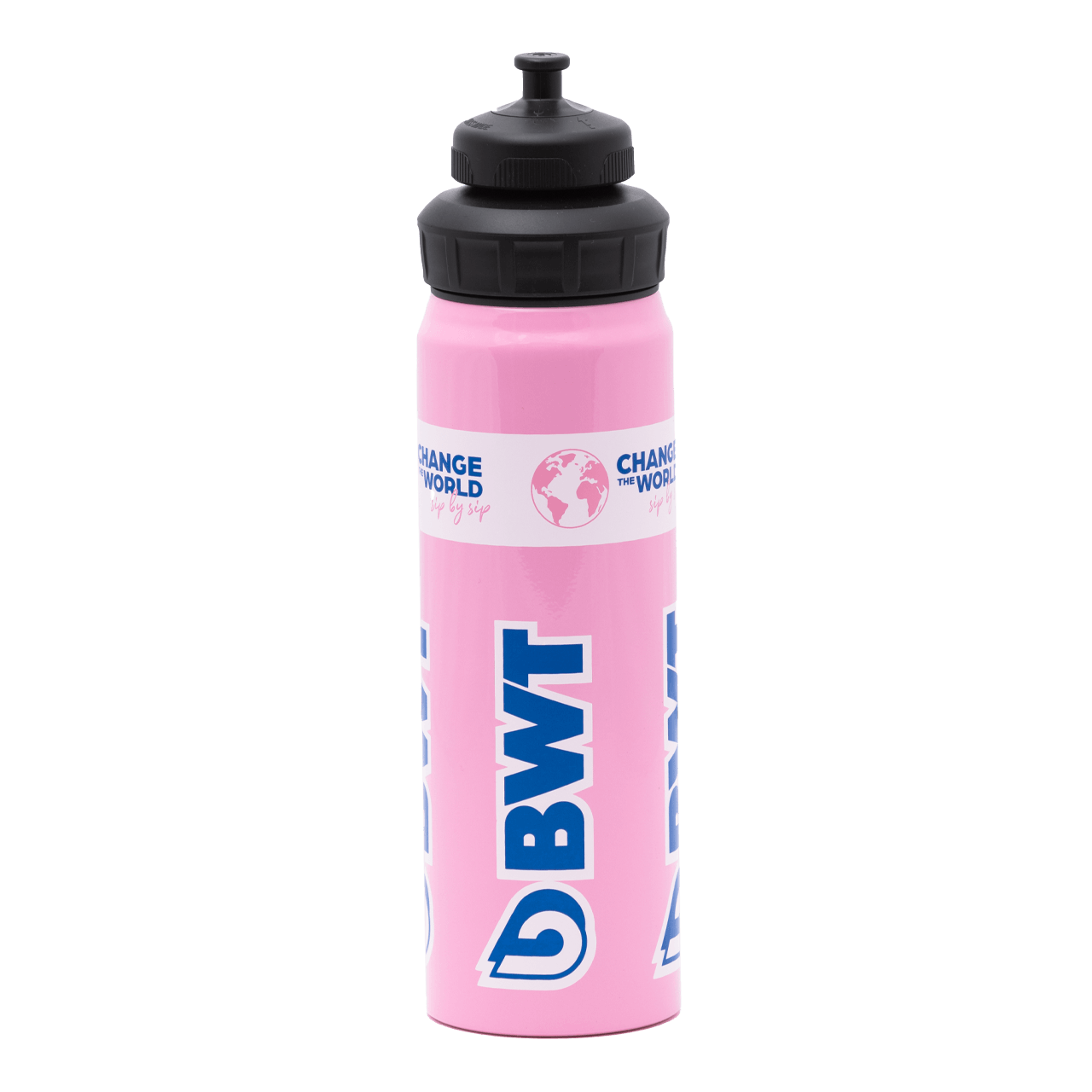 BWT SIGG Trinkflasche pink WMB 0,75 L mit blauem BWT Logo und schwarzem Verschluss