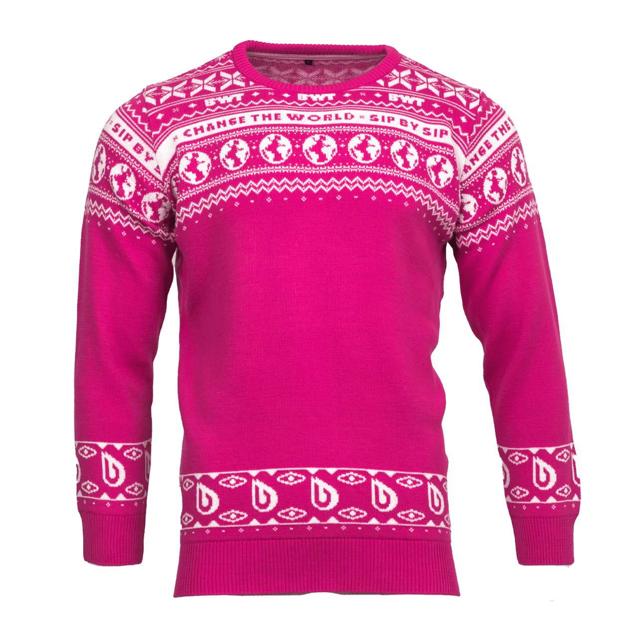 BWT XMAS knitted jumper in magenta with white pattern