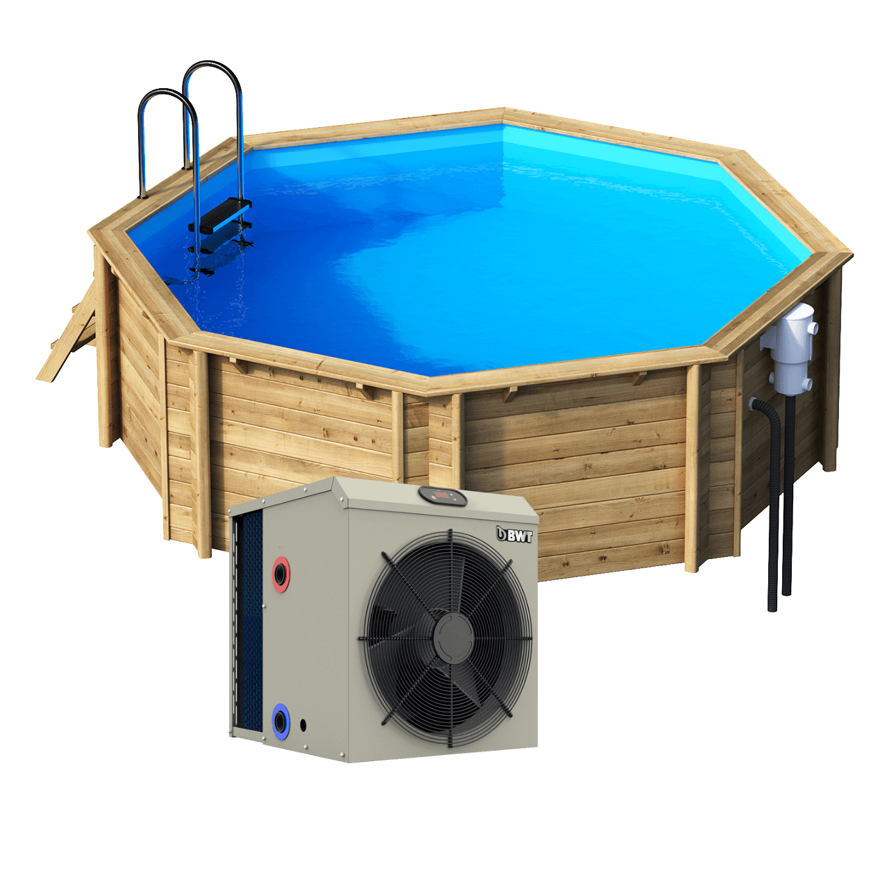 BWT Tropic OCTO 414 piscina de madera incl. minicalentador Bomba de calor