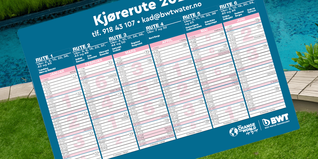 Kjørerute kalender BWT bassengpleie