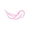 A stylized, minimalist feather icon in pink on a transparent background.
