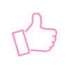 A pink thumbs-up symbol on a transparent background.