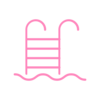 Pictured is a minimalist, pink pool icon with a striking ladder and an undulating water surface.