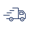 A simple, stylized graphic of a van in dynamic motion with lines representing speed.