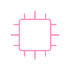 A simple, pink vector symbol of a microchip on a transparent background.