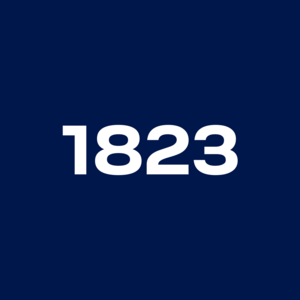 White, bold numbers '1823' are centered on a dark blue background.