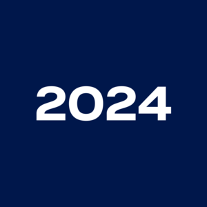 A minimalist graphic with the white year 2024 on a deep blue background.