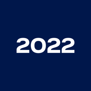 White, bold number 2022 centered on a deep dark blue background.